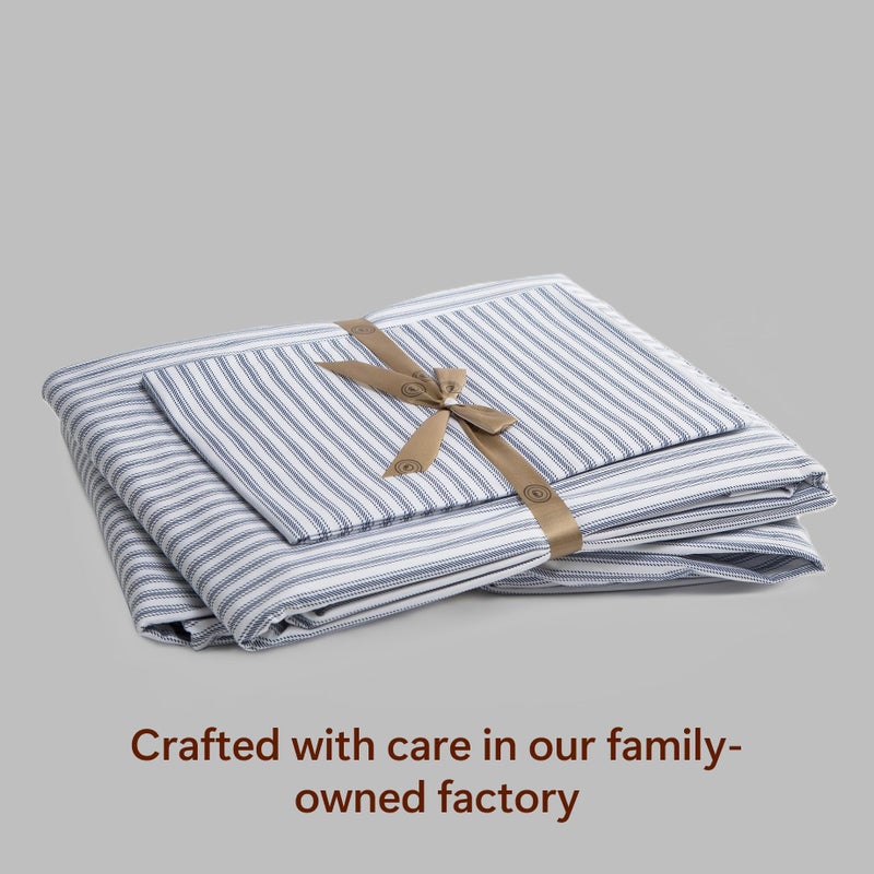 Peru Pima 415 Thread Count Percal Twin Sheet Set - 100% Peruvian Pima Cotton, 3 Piece (Flat, Fitted, 1 Pillowcase) - Cooling, Crisp, Deep Pocket, Hotel Quality Bedding - Nautical Stripe Blue - Image 3